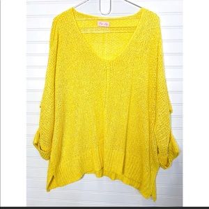 PINK LILY V-Neck Pullover sweater Small Yellow